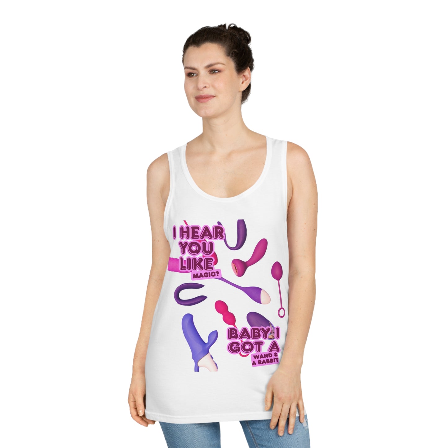 Wand & Rabbit Funny Unisex Tank Top, Playful Gift for Bachelorette Parties, Summer Parties, LGBTQ+ Pride Events, Unique Summer Outfit, Cute Casual Wear