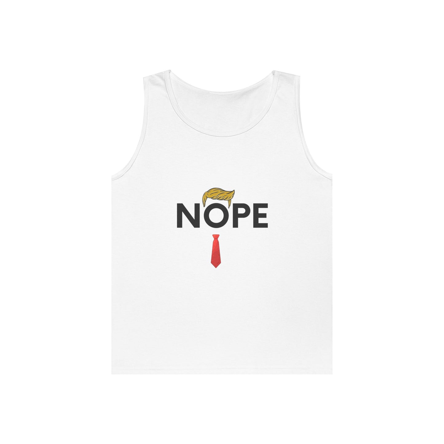 NOPE Trump Funny Political Statement Tank Top, Unisex Cotton Muscle Tee, Summer Wear, Gifts for Him and Her, Party Attire, Beach Clothing
