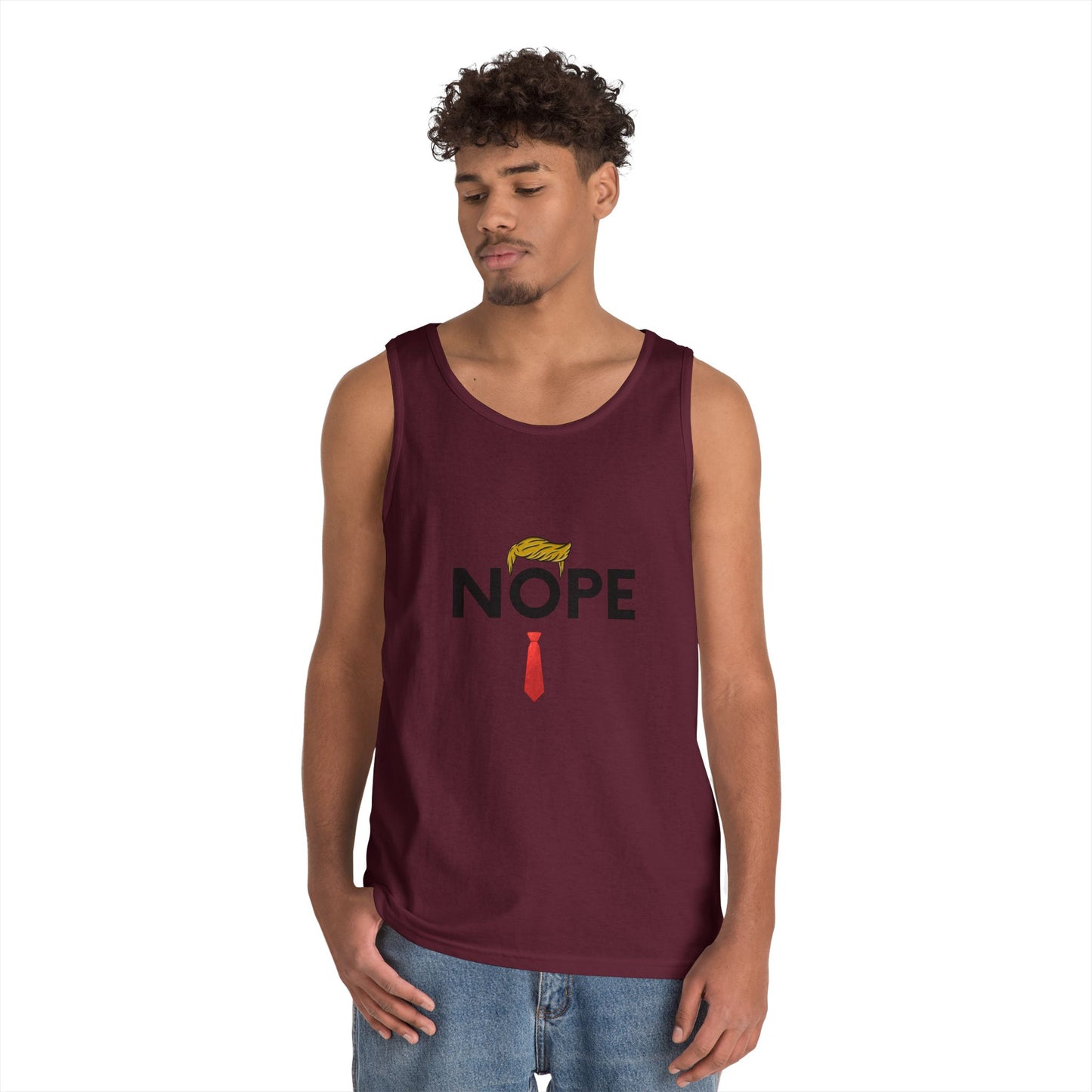 NOPE Trump Funny Political Statement Tank Top, Unisex Cotton Muscle Tee, Summer Wear, Gifts for Him and Her, Party Attire, Beach Clothing