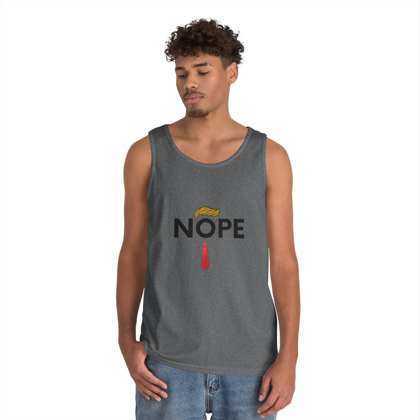 NOPE Trump Funny Political Statement Tank Top, Unisex Cotton Muscle Tee, Summer Wear, Gifts for Him and Her, Party Attire, Beach Clothing