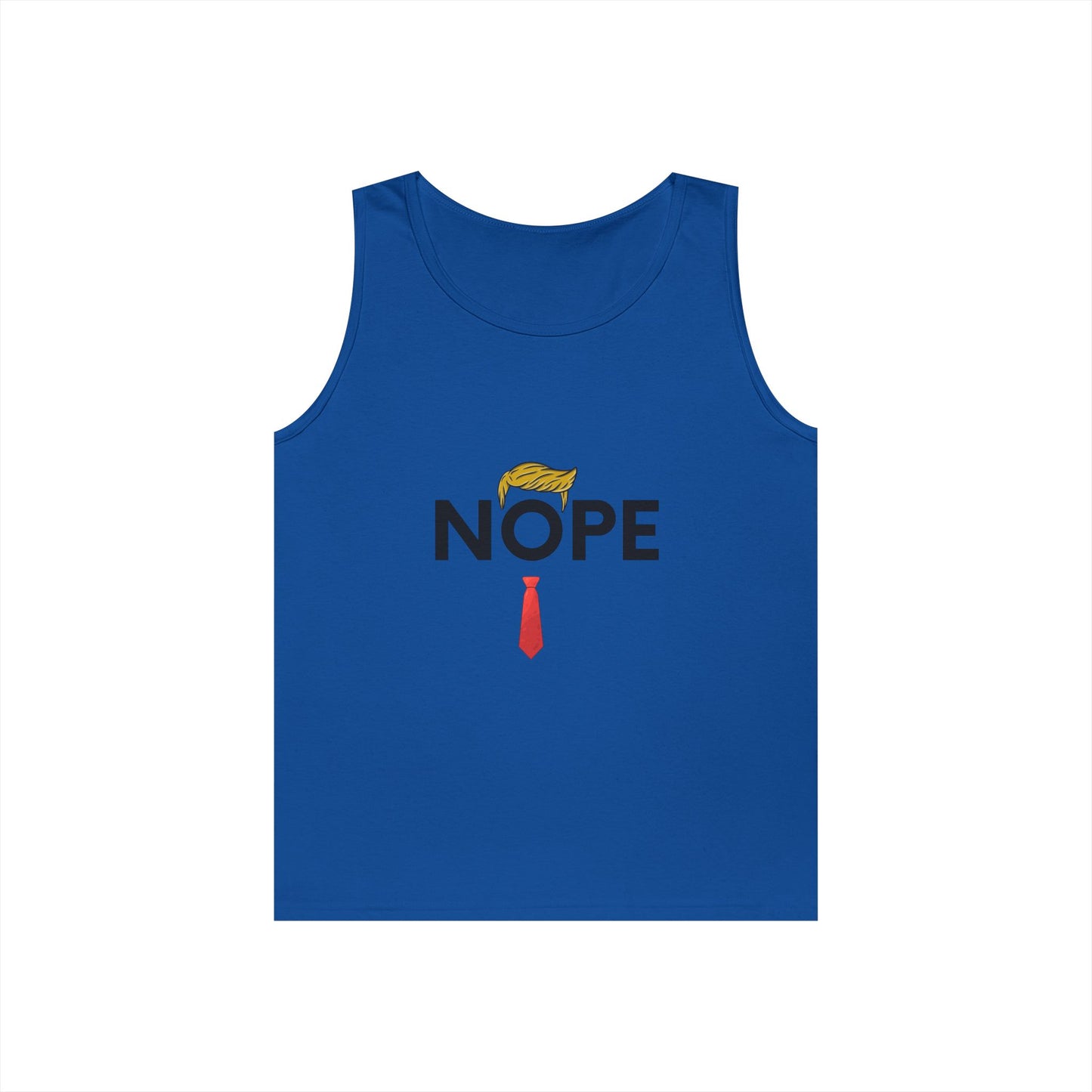 NOPE Trump Funny Political Statement Tank Top, Unisex Cotton Muscle Tee, Summer Wear, Gifts for Him and Her, Party Attire, Beach Clothing