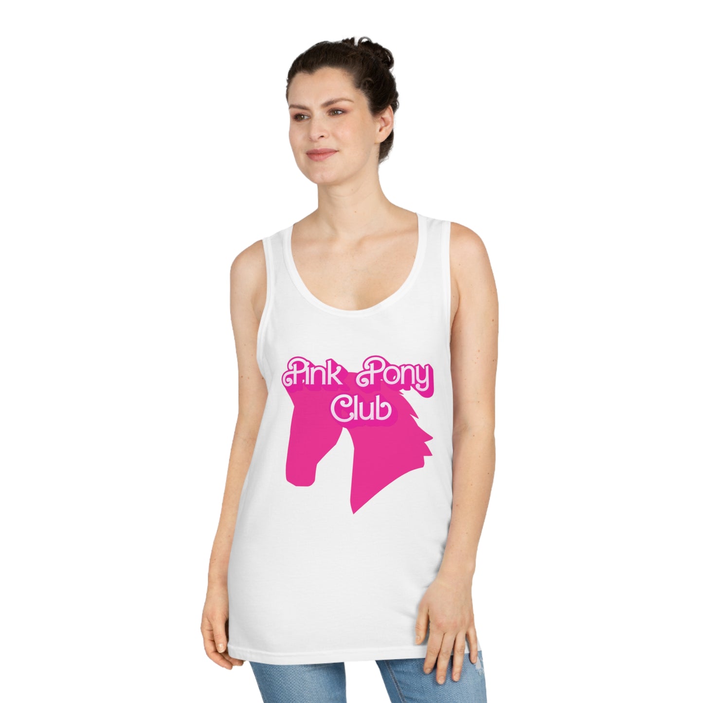 Unisex Softstyle™ Tank Top - Pink Pony Club, Farm Love Shirt, Horse Lover Gift, Summer Apparel, Equine Pride Wear
