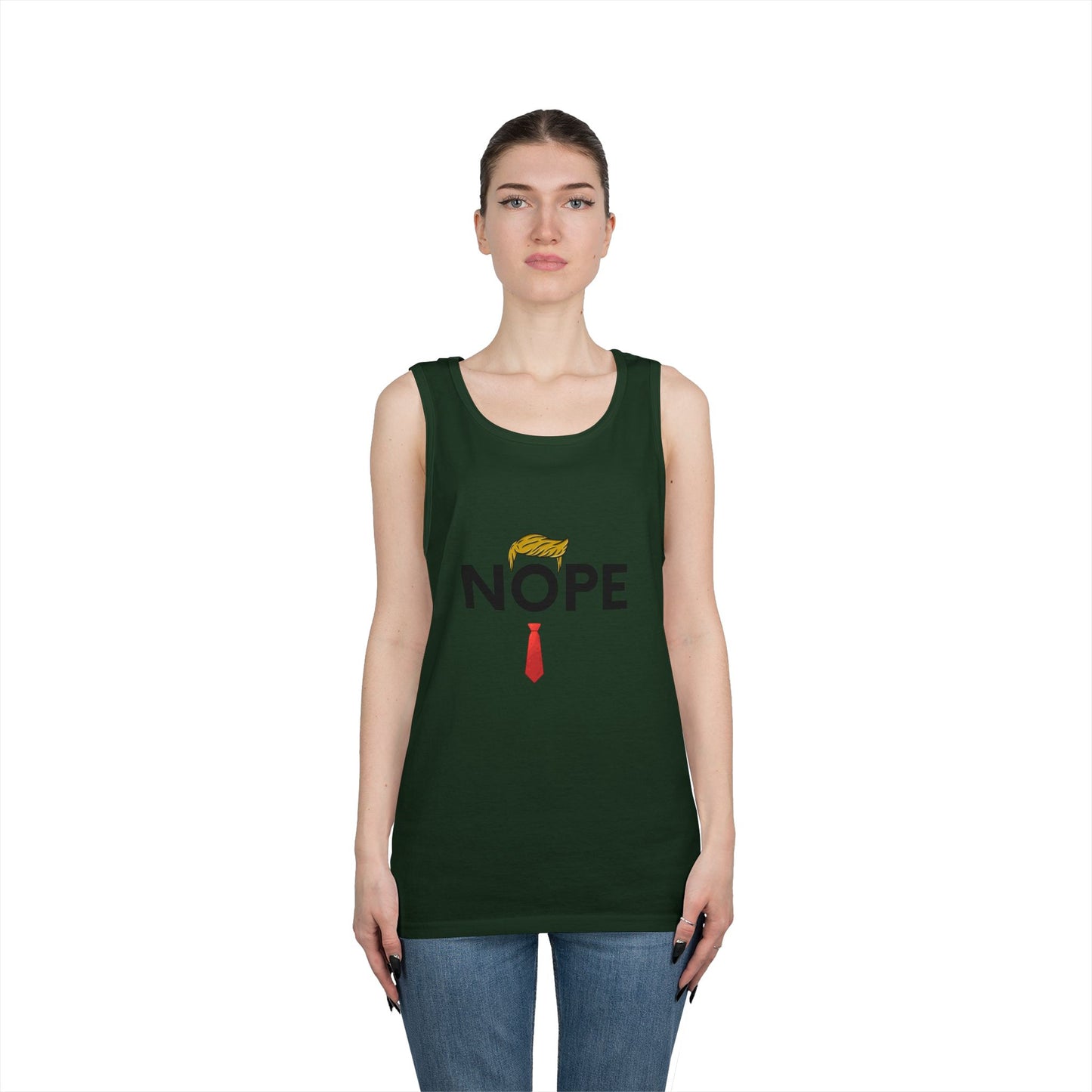 NOPE Trump Funny Political Statement Tank Top, Unisex Cotton Muscle Tee, Summer Wear, Gifts for Him and Her, Party Attire, Beach Clothing