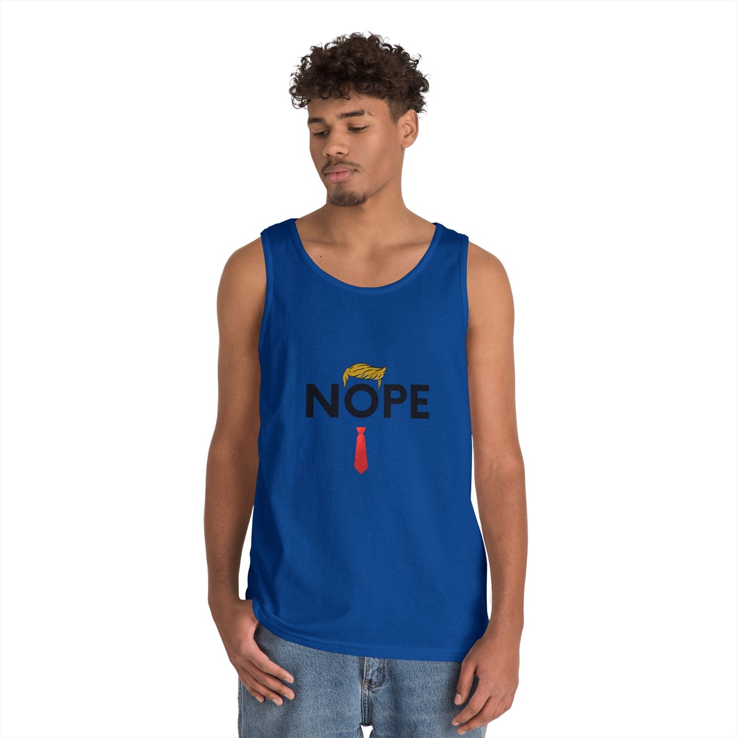 NOPE Trump Funny Political Statement Tank Top, Unisex Cotton Muscle Tee, Summer Wear, Gifts for Him and Her, Party Attire, Beach Clothing