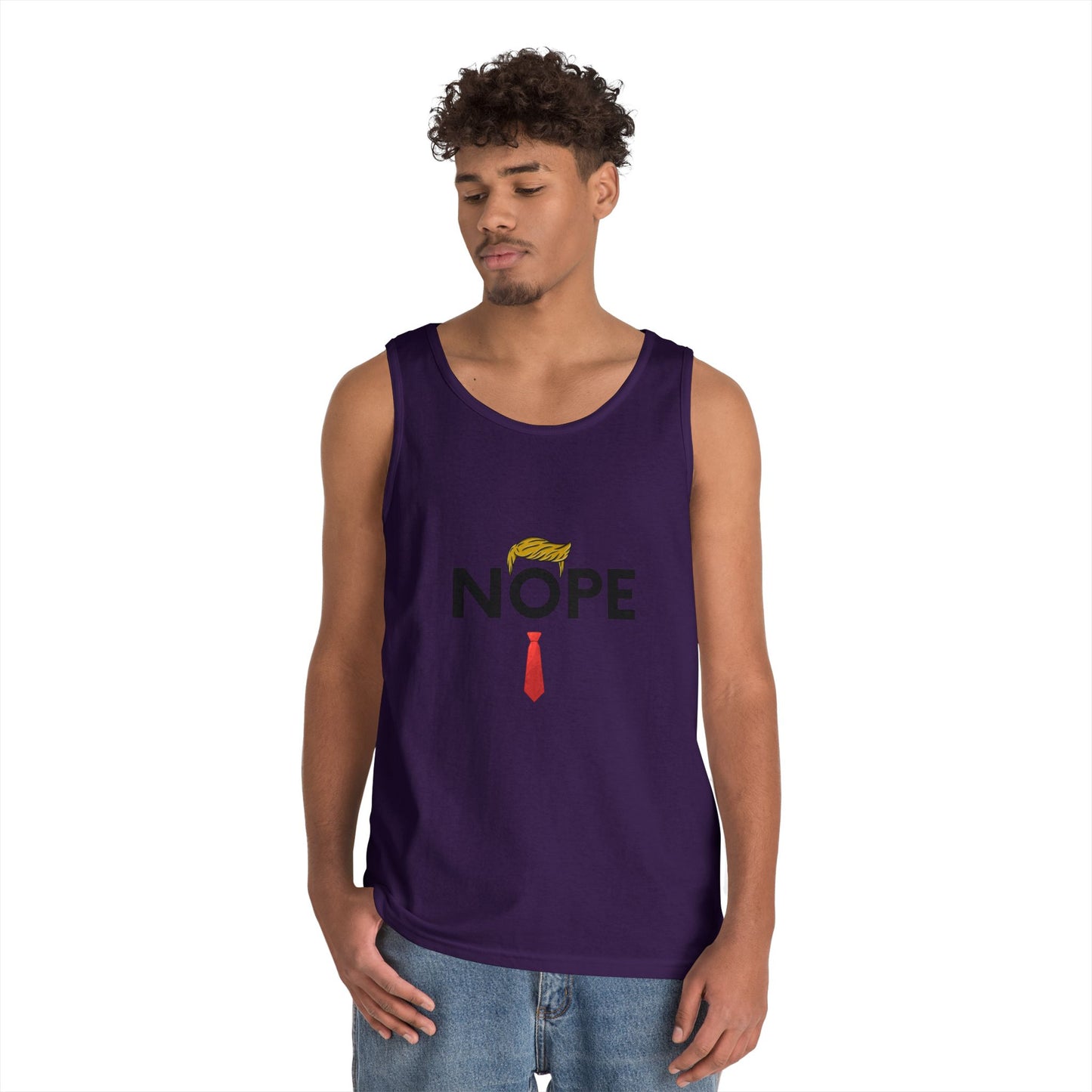 NOPE Trump Funny Political Statement Tank Top, Unisex Cotton Muscle Tee, Summer Wear, Gifts for Him and Her, Party Attire, Beach Clothing