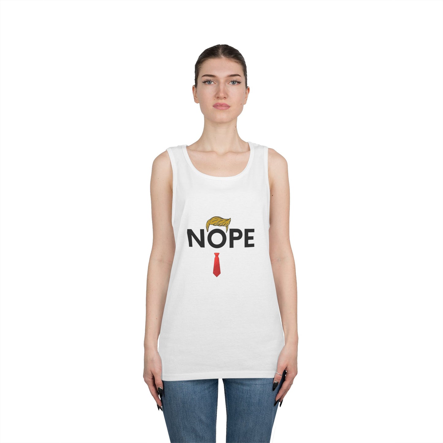 NOPE Trump Funny Political Statement Tank Top, Unisex Cotton Muscle Tee, Summer Wear, Gifts for Him and Her, Party Attire, Beach Clothing