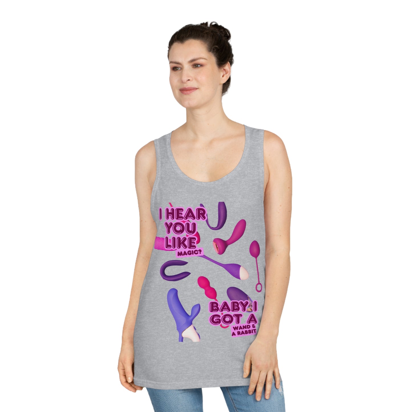 Wand & Rabbit Funny Unisex Tank Top, Playful Gift for Bachelorette Parties, Summer Parties, LGBTQ+ Pride Events, Unique Summer Outfit, Cute Casual Wear