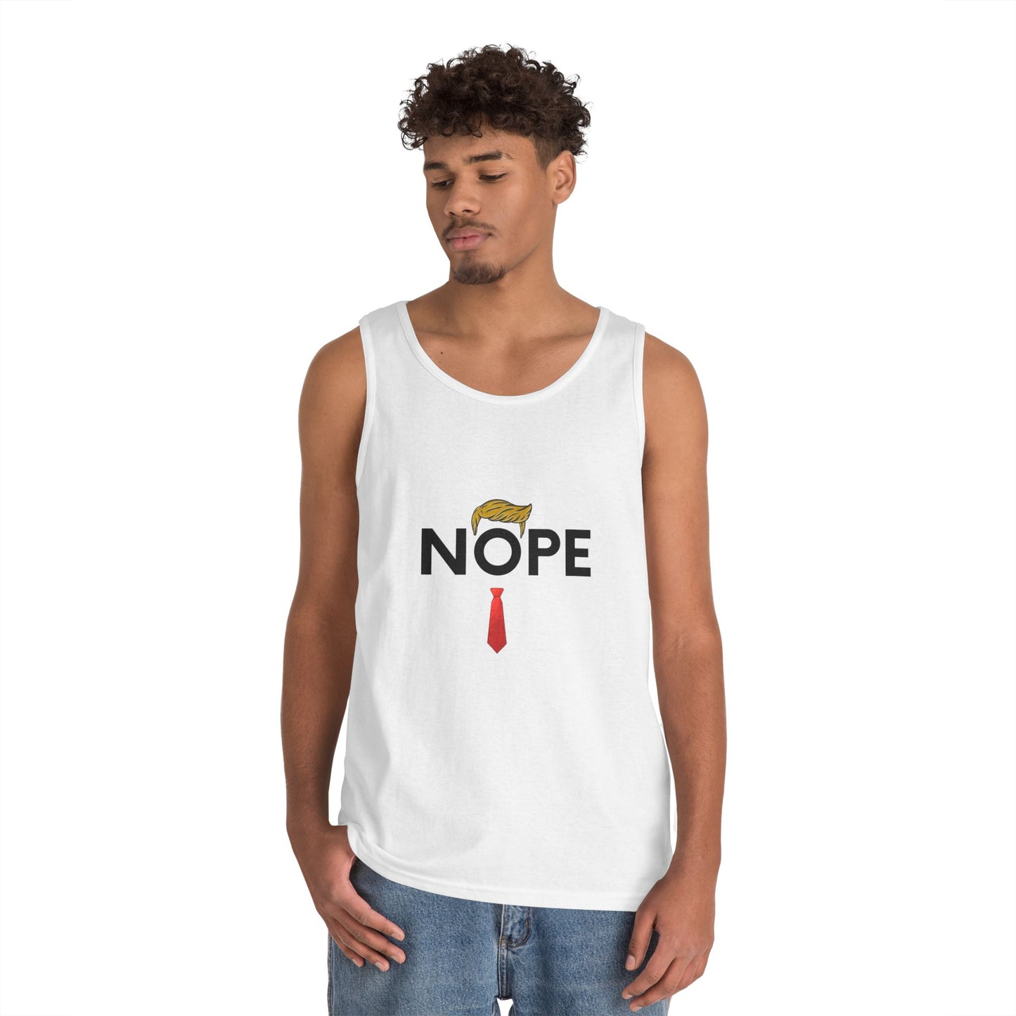NOPE Trump Funny Political Statement Tank Top, Unisex Cotton Muscle Tee, Summer Wear, Gifts for Him and Her, Party Attire, Beach Clothing