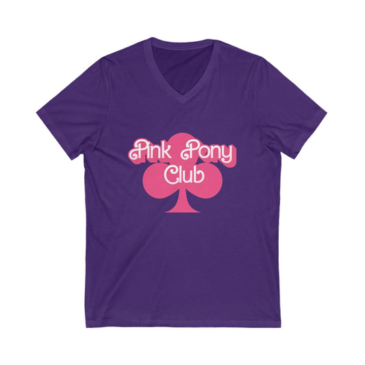Pink Pony Club V-Neck Tee, Fun Summer Tee, Friendship Shirt, Cute Gift for Teens, Club Apparel, Casual Stylish Top