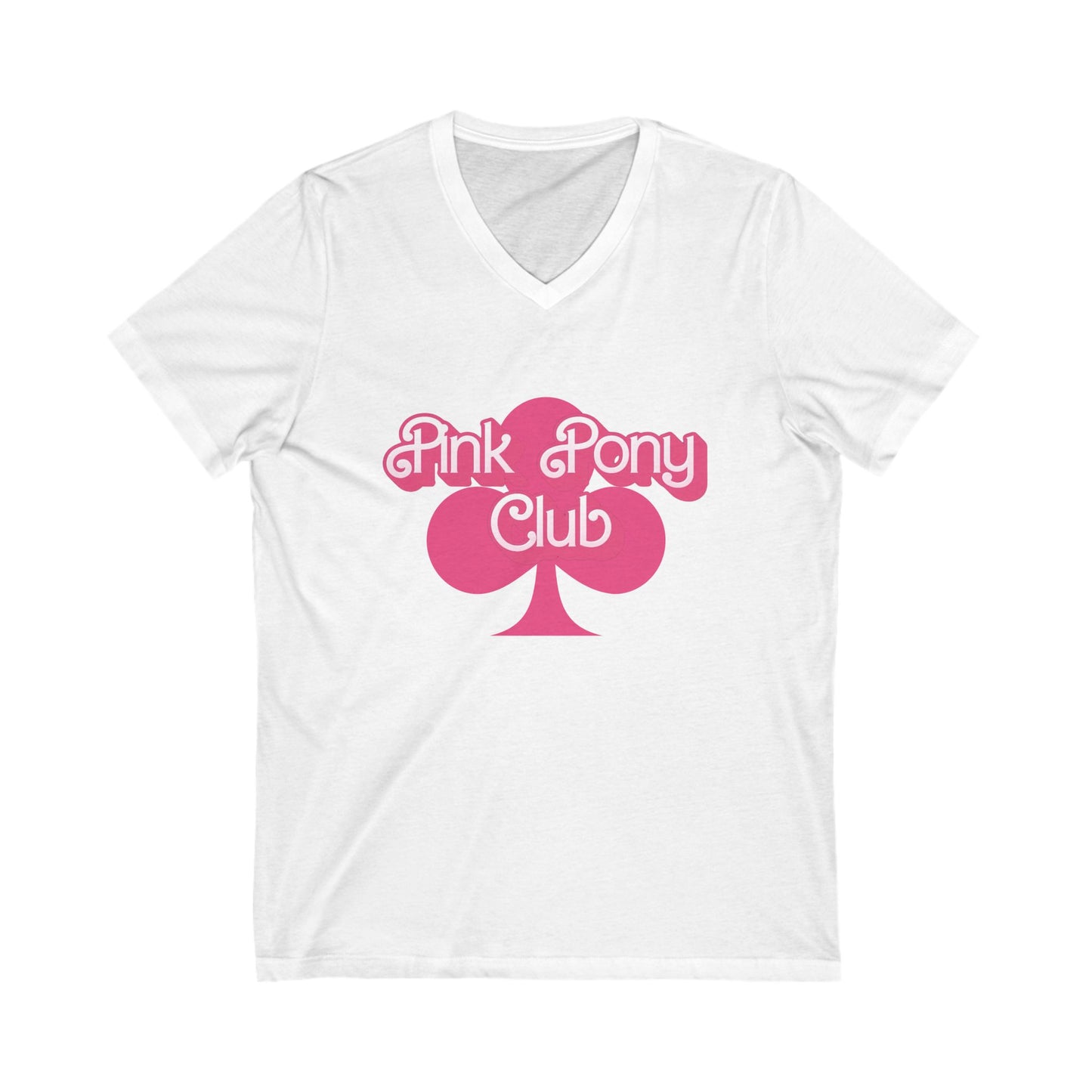 Pink Pony Club V-Neck Tee, Fun Summer Tee, Friendship Shirt, Cute Gift for Teens, Club Apparel, Casual Stylish Top