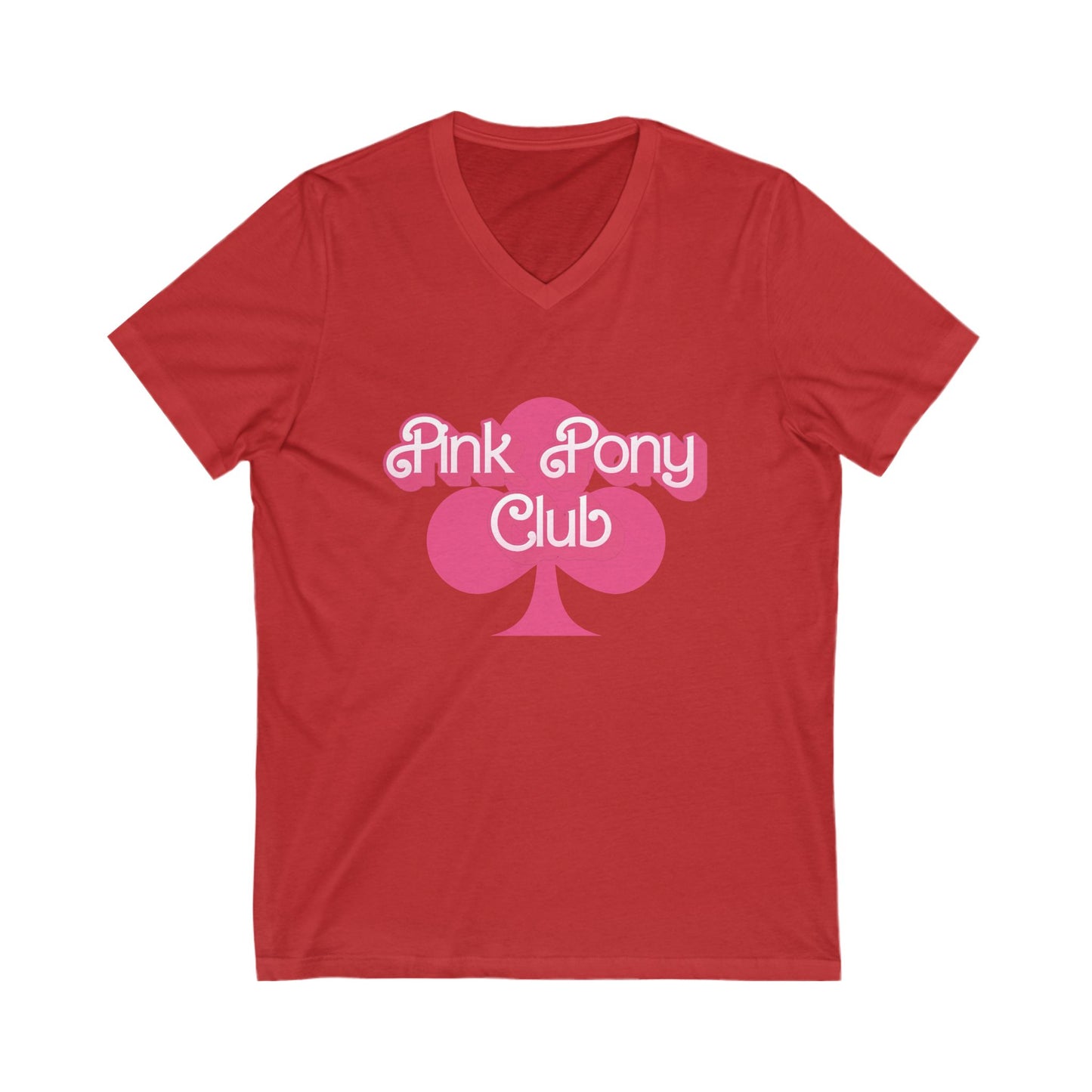 Pink Pony Club V-Neck Tee, Fun Summer Tee, Friendship Shirt, Cute Gift for Teens, Club Apparel, Casual Stylish Top