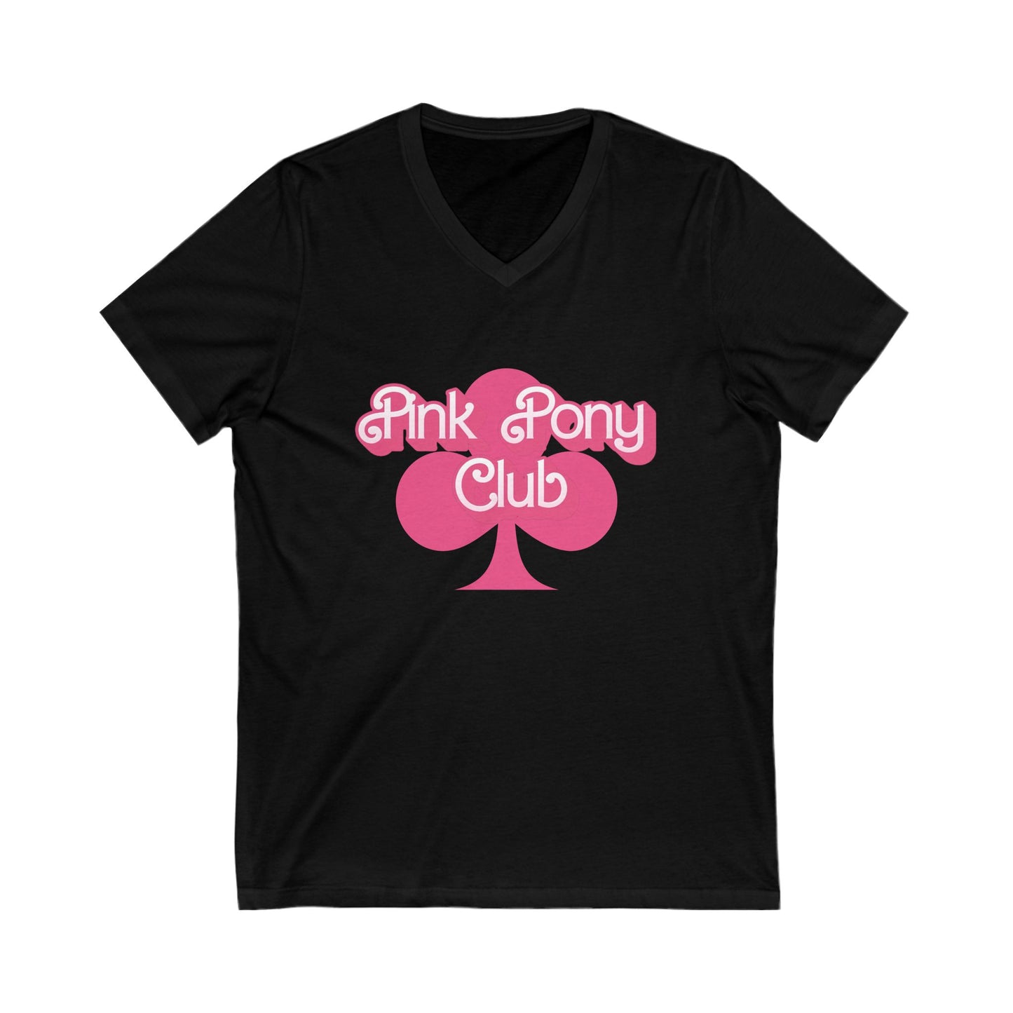 Pink Pony Club V-Neck Tee, Fun Summer Tee, Friendship Shirt, Cute Gift for Teens, Club Apparel, Casual Stylish Top