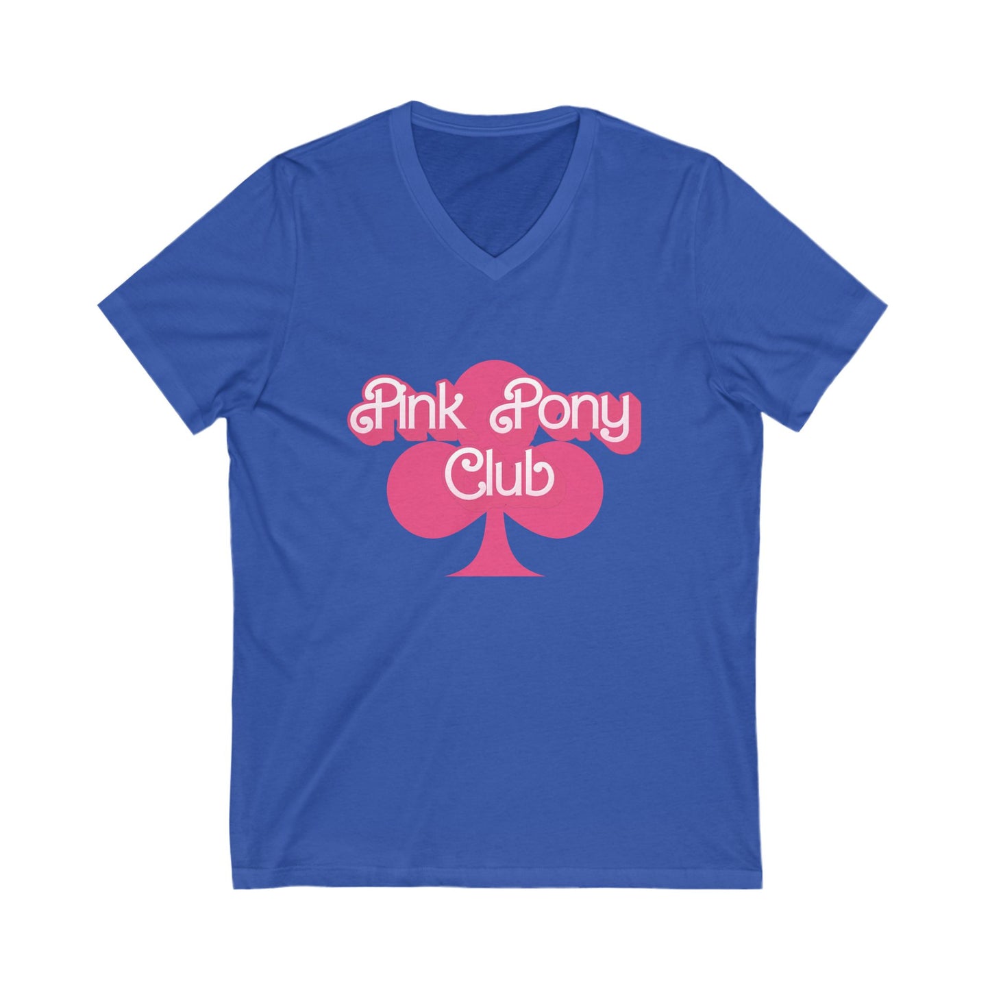 Pink Pony Club V-Neck Tee, Fun Summer Tee, Friendship Shirt, Cute Gift for Teens, Club Apparel, Casual Stylish Top