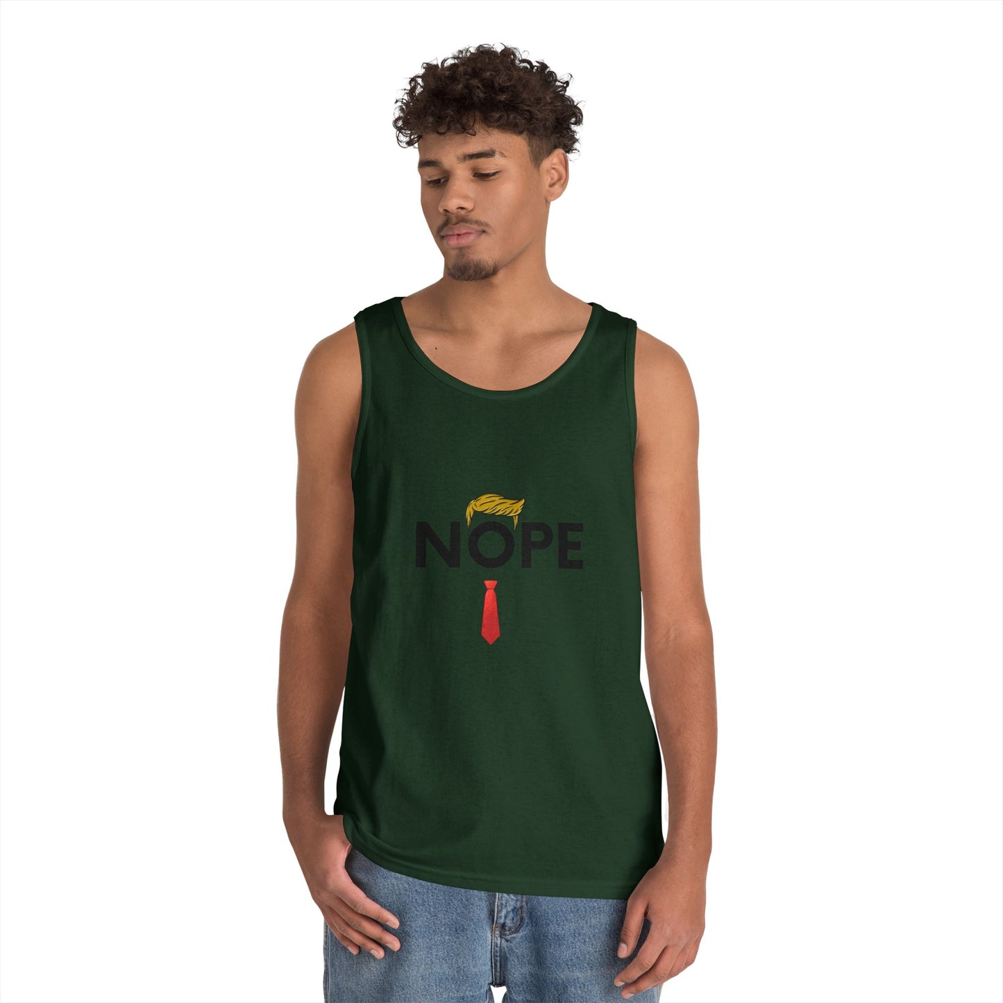 NOPE Trump Funny Political Statement Tank Top, Unisex Cotton Muscle Tee, Summer Wear, Gifts for Him and Her, Party Attire, Beach Clothing