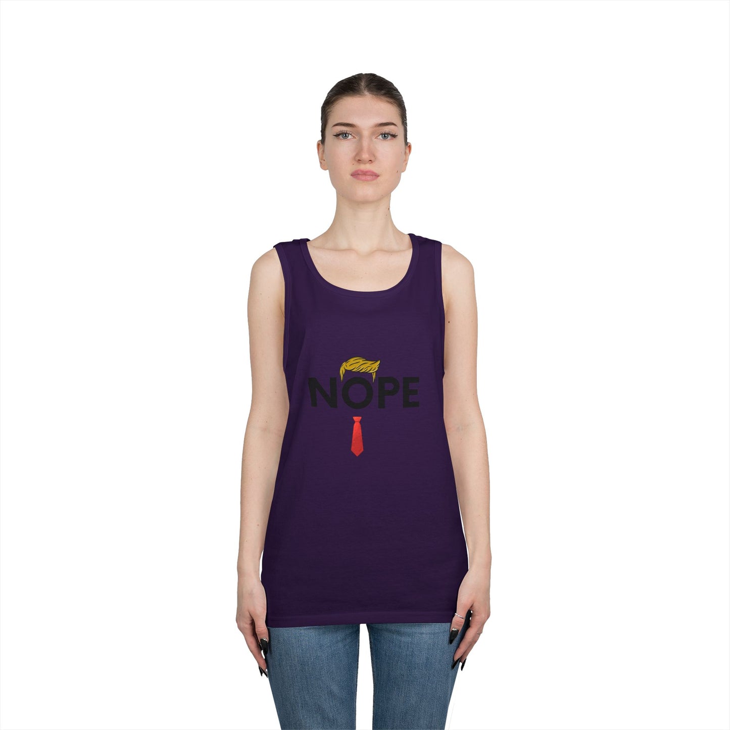 NOPE Trump Funny Political Statement Tank Top, Unisex Cotton Muscle Tee, Summer Wear, Gifts for Him and Her, Party Attire, Beach Clothing