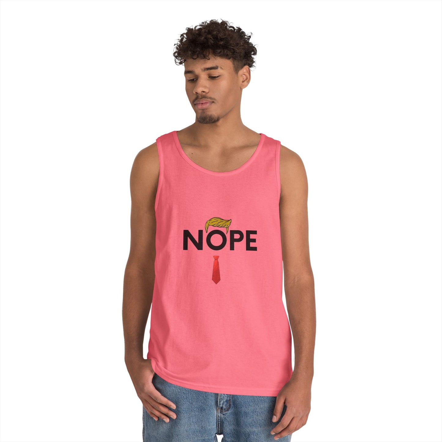 NOPE Trump Funny Political Statement Tank Top, Unisex Cotton Muscle Tee, Summer Wear, Gifts for Him and Her, Party Attire, Beach Clothing
