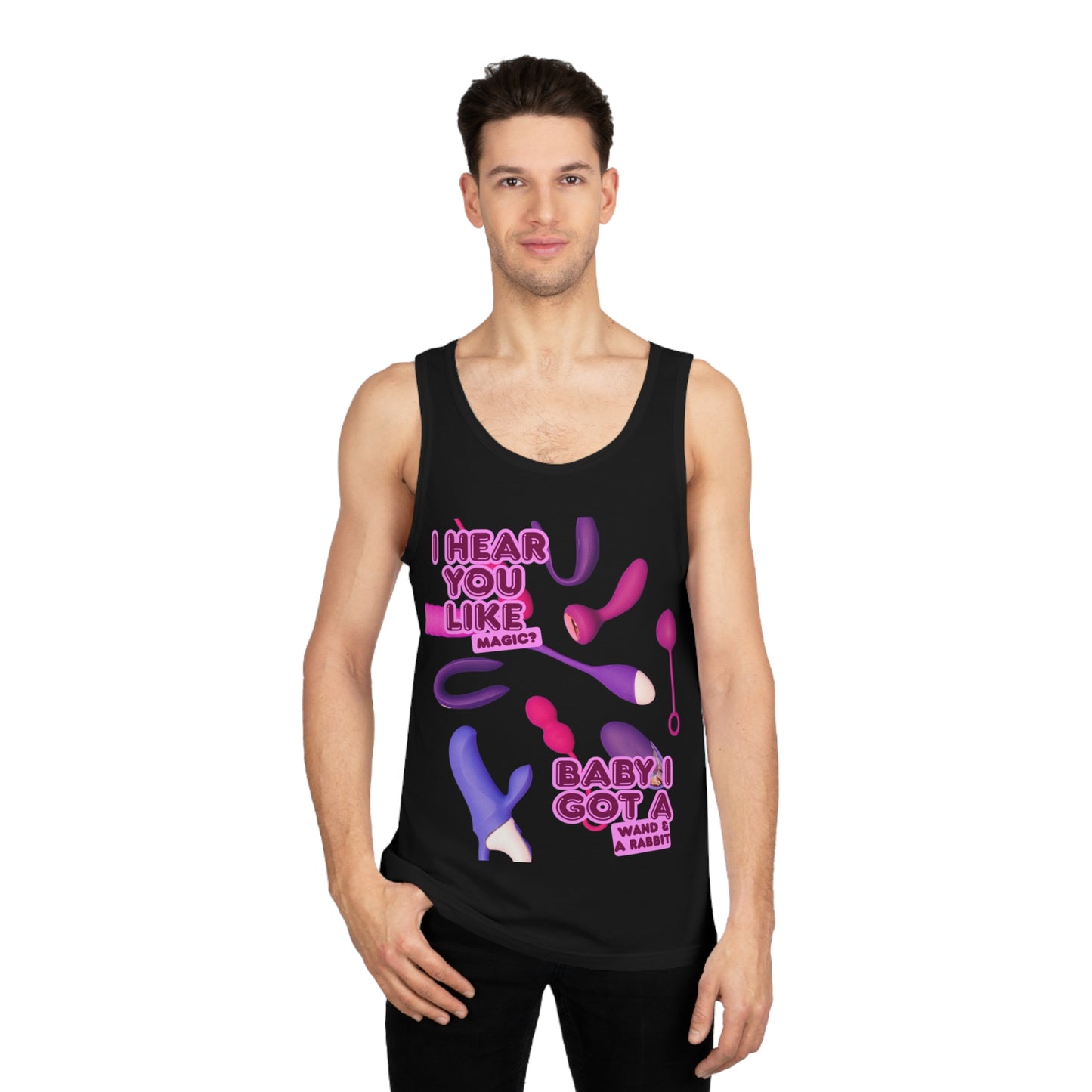 Wand & Rabbit Funny Unisex Tank Top, Playful Gift for Bachelorette Parties, Summer Parties, LGBTQ+ Pride Events, Unique Summer Outfit, Cute Casual Wear