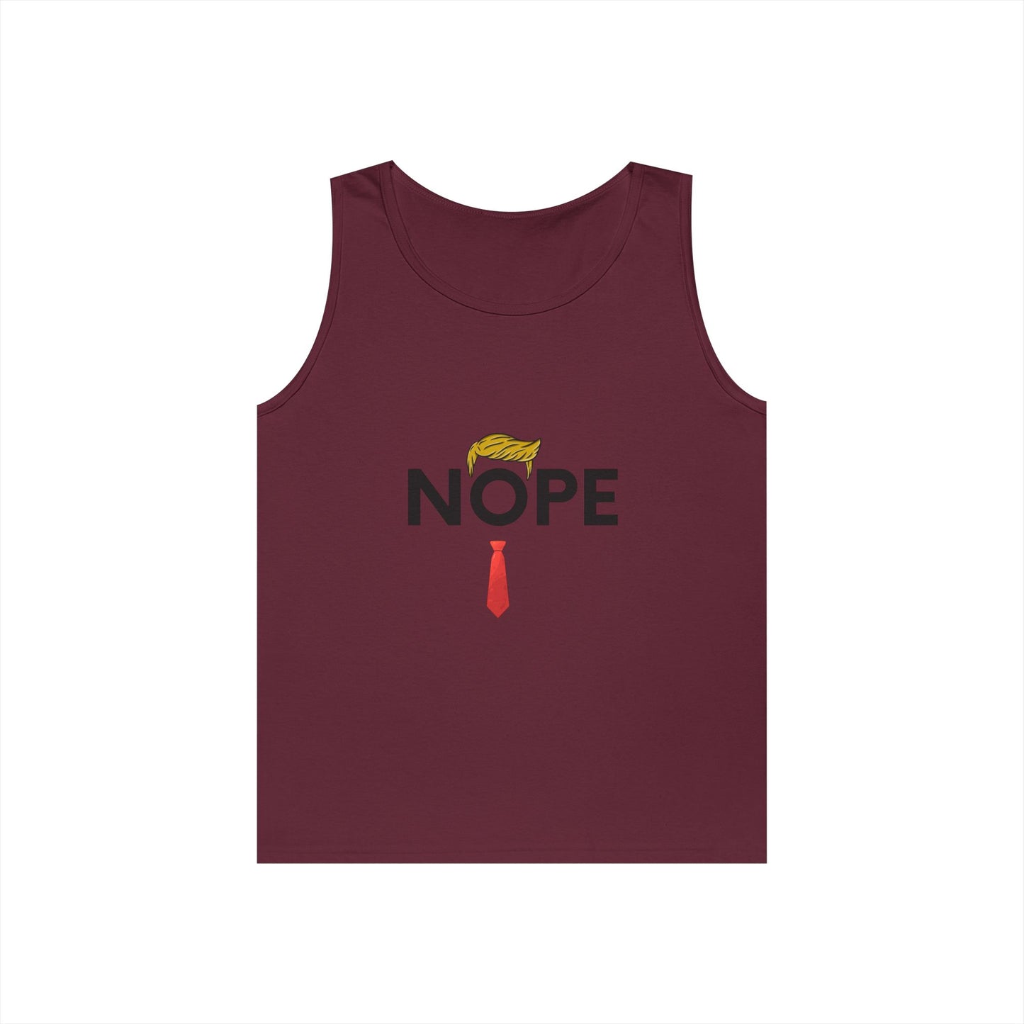 NOPE Trump Funny Political Statement Tank Top, Unisex Cotton Muscle Tee, Summer Wear, Gifts for Him and Her, Party Attire, Beach Clothing