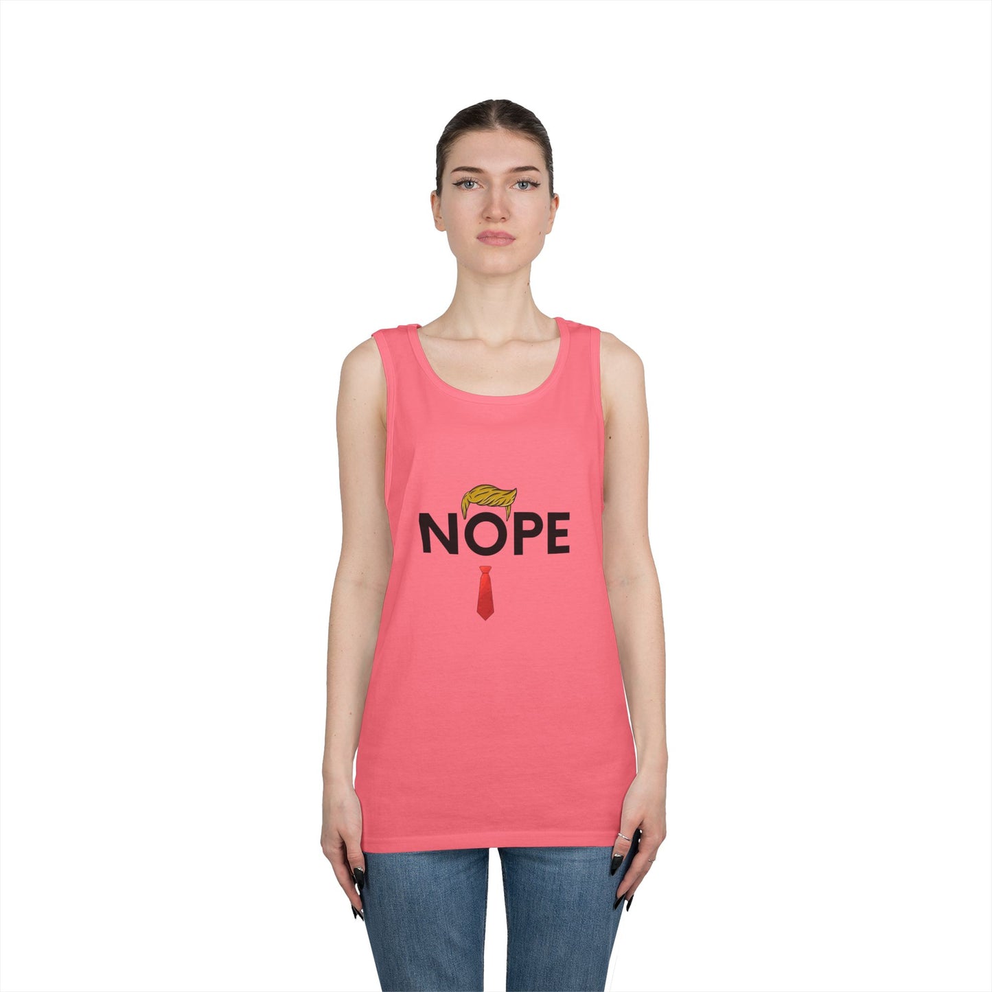 NOPE Trump Funny Political Statement Tank Top, Unisex Cotton Muscle Tee, Summer Wear, Gifts for Him and Her, Party Attire, Beach Clothing