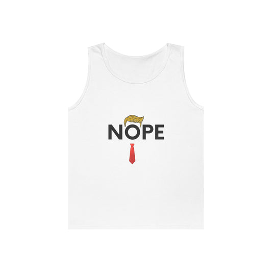 NOPE Trump Funny Political Statement Tank Top, Unisex Cotton Muscle Tee, Summer Wear, Gifts for Him and Her, Party Attire, Beach Clothing