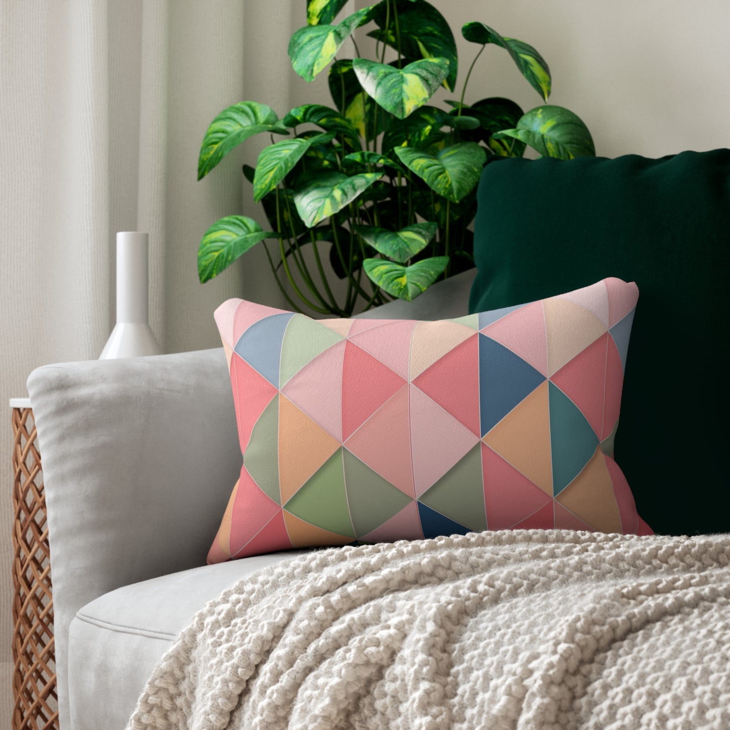 Geometric Spun Polyester Lumbar Pillow