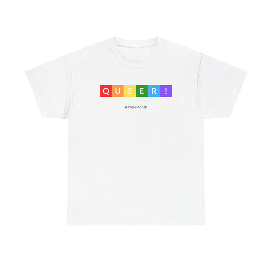 Pride Queer Unisex Heavy Cotton Tee, LGBTQ+ T-Shirt, Rainbow Pride Shirt, Gift for Activists, Everyday Wear