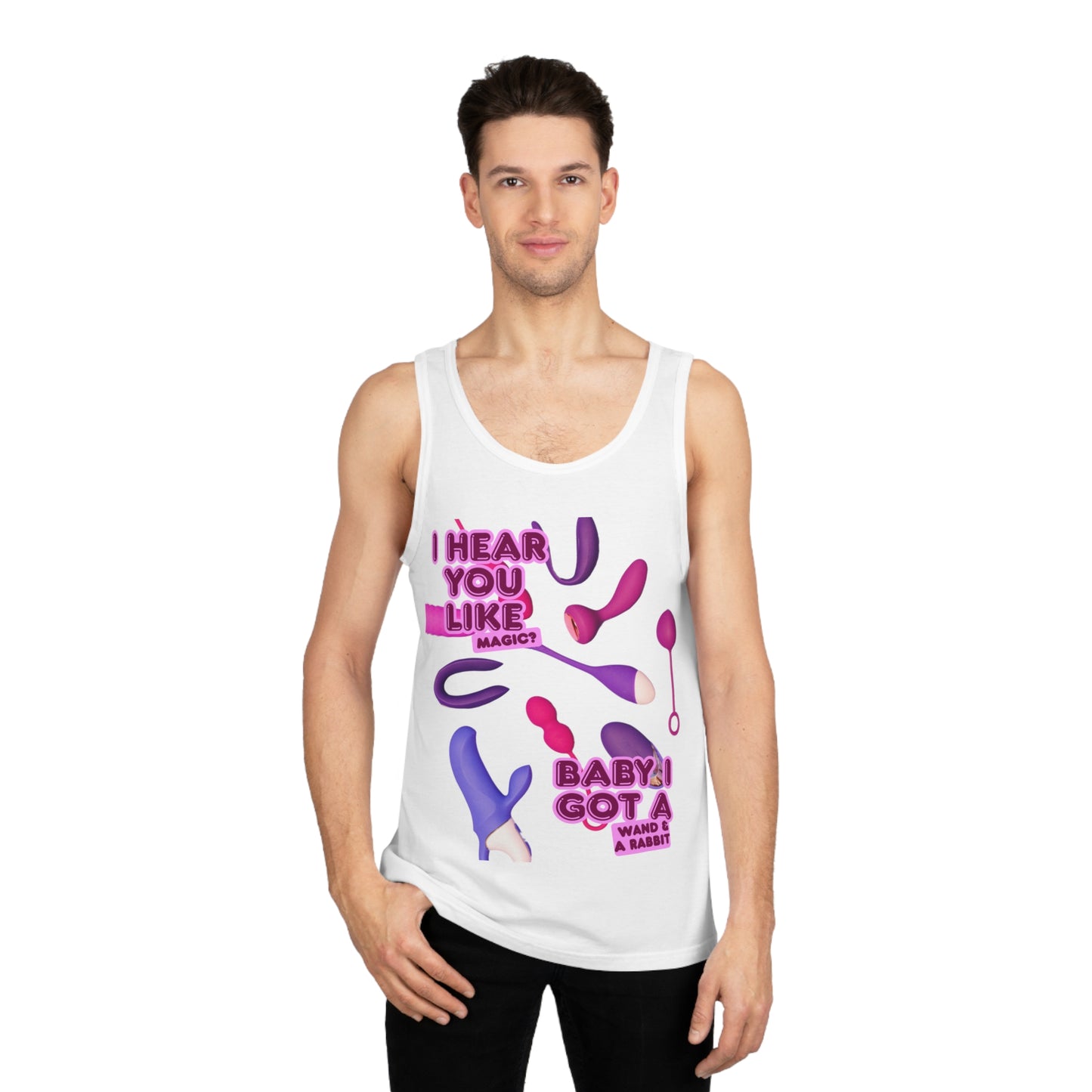 Wand & Rabbit Funny Unisex Tank Top, Playful Gift for Bachelorette Parties, Summer Parties, LGBTQ+ Pride Events, Unique Summer Outfit, Cute Casual Wear