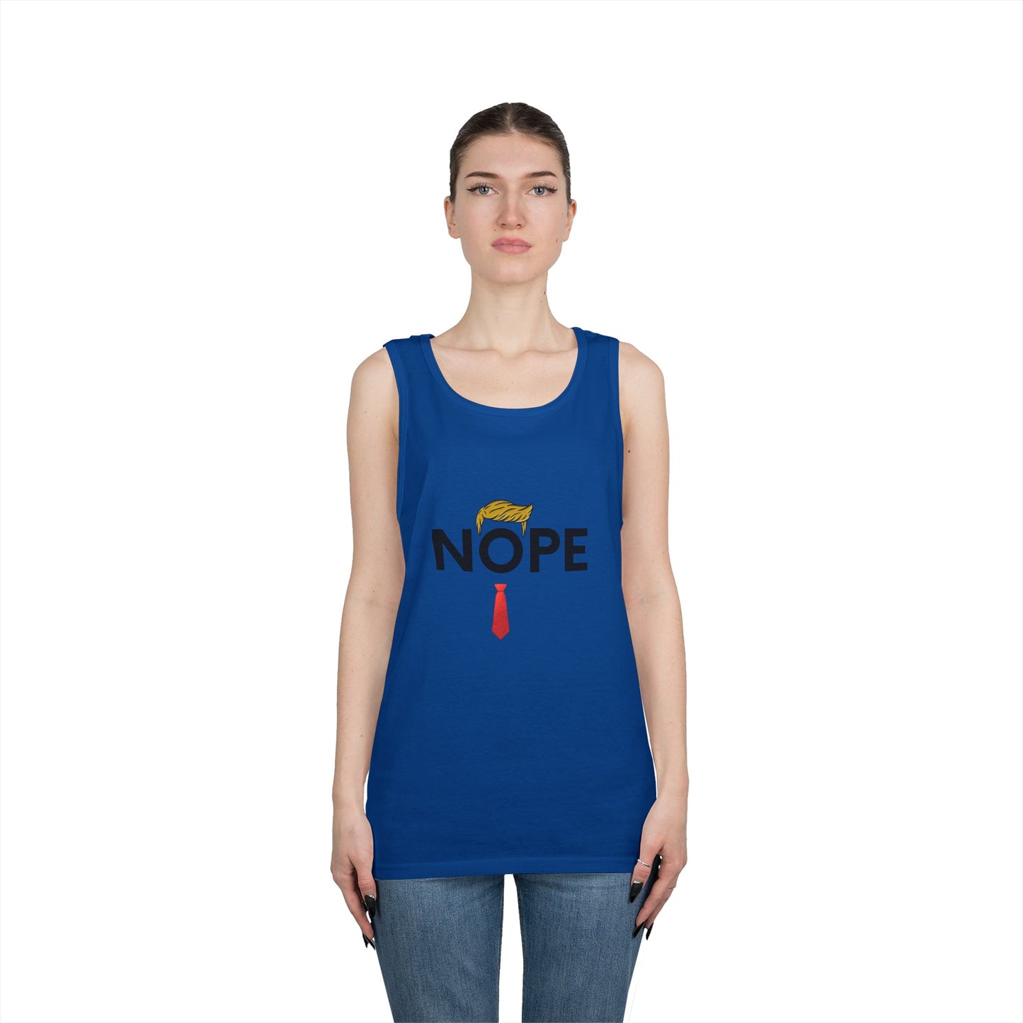 NOPE Trump Funny Political Statement Tank Top, Unisex Cotton Muscle Tee, Summer Wear, Gifts for Him and Her, Party Attire, Beach Clothing