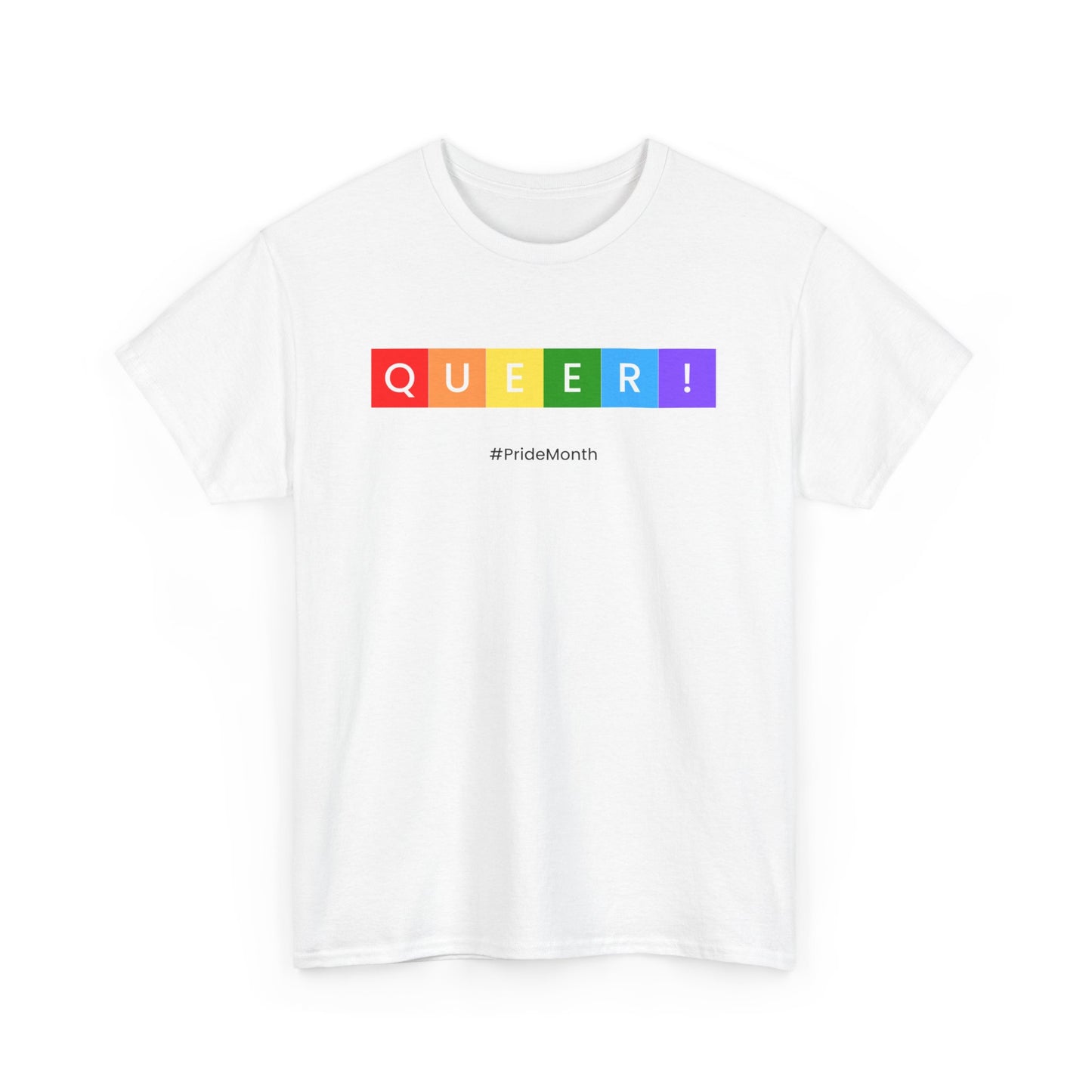 Pride Queer Unisex Heavy Cotton Tee, LGBTQ+ T-Shirt, Rainbow Pride Shirt, Gift for Activists, Everyday Wear