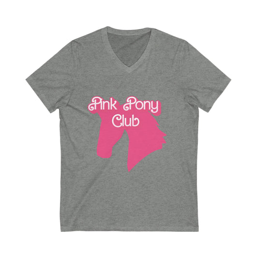 Pink Pony Club V-Neck Tee, Horse Lovers Gift, Equine-Themed Top, Birthday Present, Casual Wear, Festival Outfit